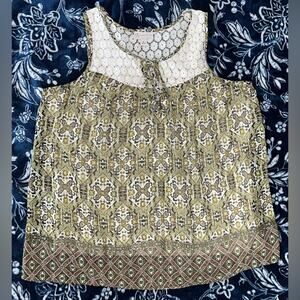DB Established 1962 Sleeveless Lace Yoke Boho Blouse 21” P2P
